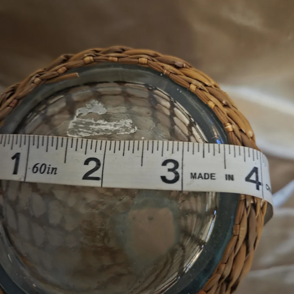 Vintage Boho Rattan Wicker Wrapped Glass Carafe Vase 10